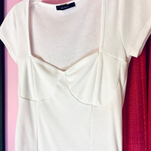 Forever 21 White Sculpted Bust Sweetheart Neckline Ribbed Blouse Women’s Medium - Picture 3 of 3